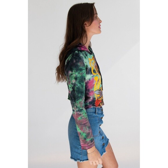KATHMANDU TRIPPY FROG TIE DYE HOODIE Cropped Women's Medium Mushroom Hippie - Picture 4 of 5
